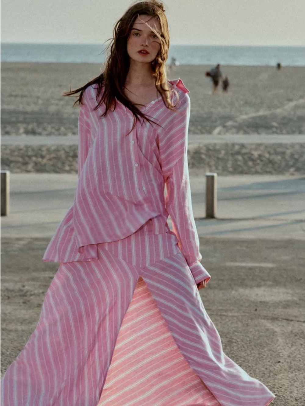 Zara Pink White Striped Button-Down Linen Shirt Relaxed Fit Small NWT
